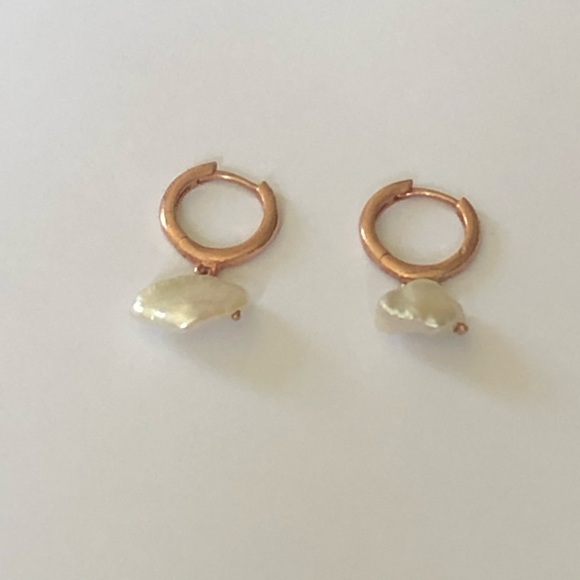 925 Silver pearl hoop earrings 14k rose gold plated - Picture 4 of 4